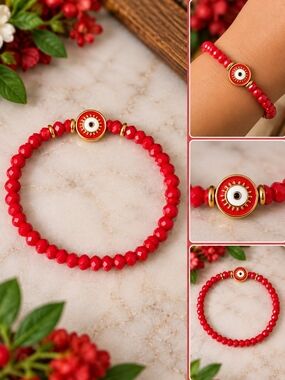 Red Evil Eye Beaded Stretch Bracelet – Protection Charm